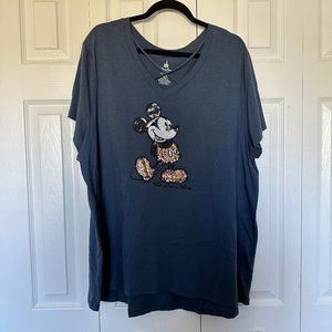 2X Women's Walt Disney World Sequin Mickey Mouse Cross Neck T-Shirt